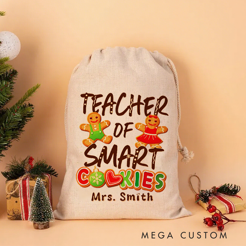 Personalised Christmas Santa Sack for Teachers Custom Teacher of Smart Cookies Design Sack Christmas Gift