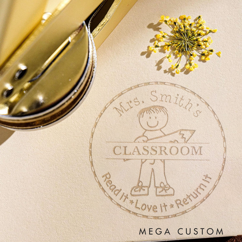 Personalized Teacher Book Embosser Stamp with Boy Design Thoughtful Gift for Teachers