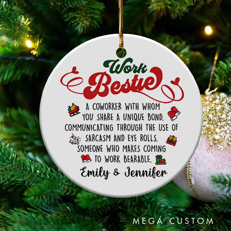 Personalized Christmas Ornament with Worker Bestie Heart Design Gift for Coworkers
