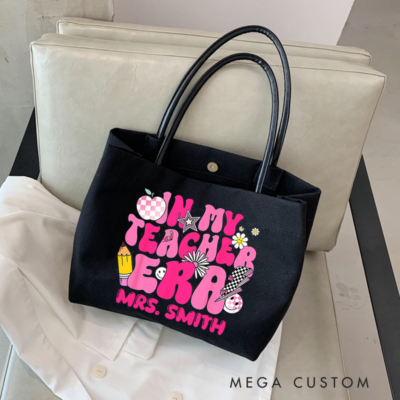 Personalized Teacher Canvas Tote Bag in My Teacher  Era Design Appreciation Gift for Teachers