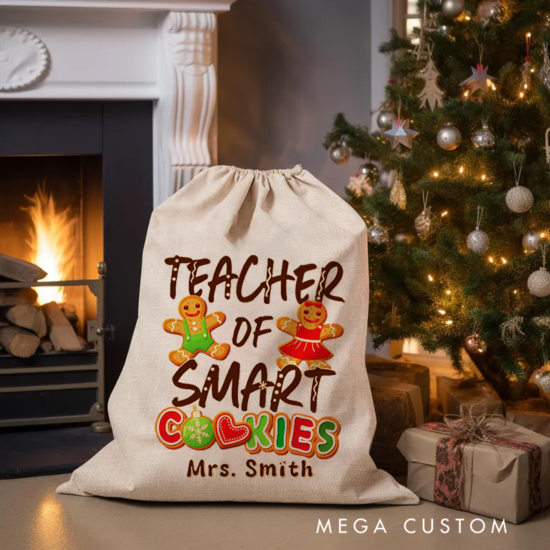 Personalised Christmas Santa Sack for Teachers Custom Teacher of Smart Cookies Design Sack Christmas Gift