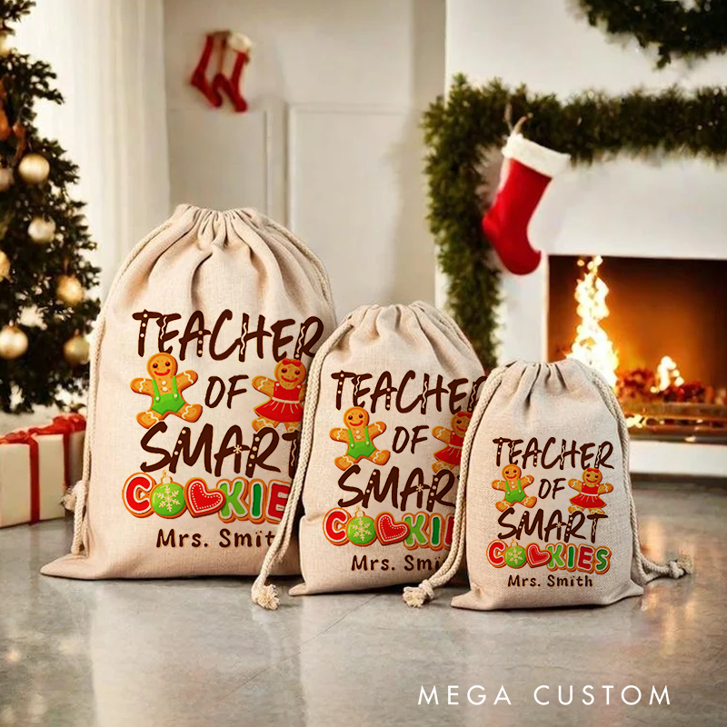 Personalised Christmas Santa Sack for Teachers Custom Teacher of Smart Cookies Design Sack Christmas Gift