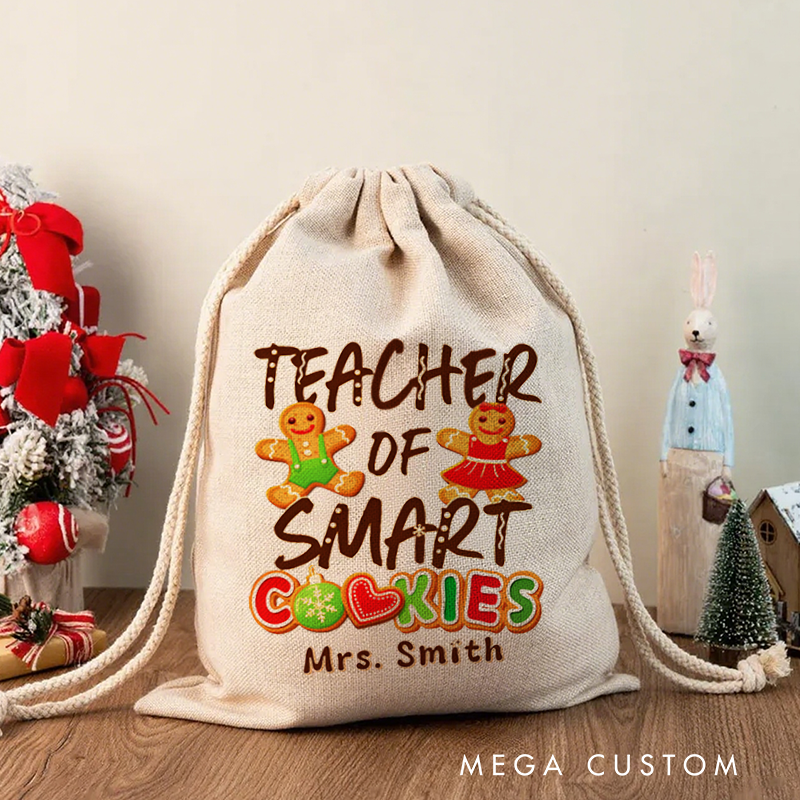 Personalised Christmas Santa Sack for Teachers Custom Teacher of Smart Cookies Design Sack Christmas Gift