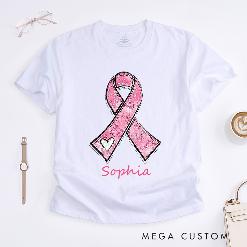 Personalized Pink Ribbon Breast Cancer Awareness T-shirt Cancer Warrior Gift Cancer Survivor Gift