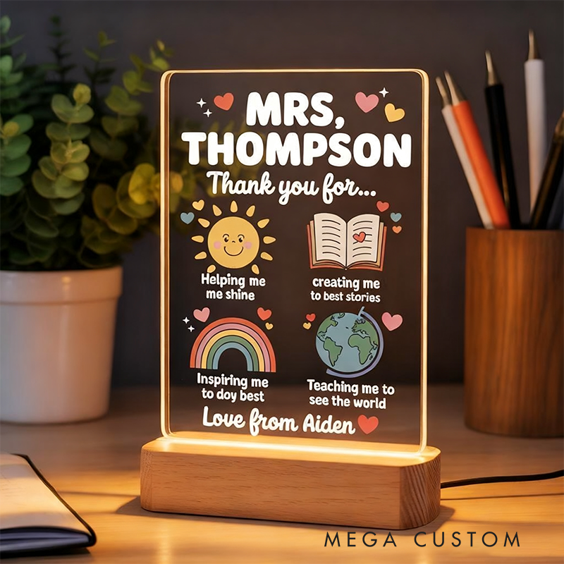 Personalized Teacher LED Desk Lamp with Thank You for Helping Me Shine Design Unique Gift for Teachers