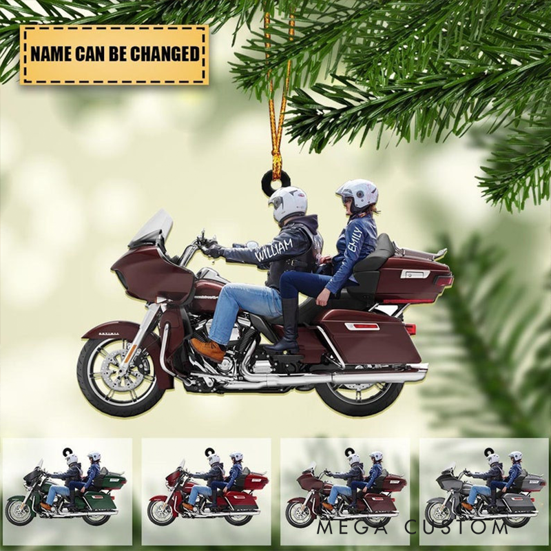 Personalized Couple Motorcycle Christmas Ornament Custom 2D Acrylic Ornament with Name and Bike Color Gift for Biker Couples and Motorcycle Lovers