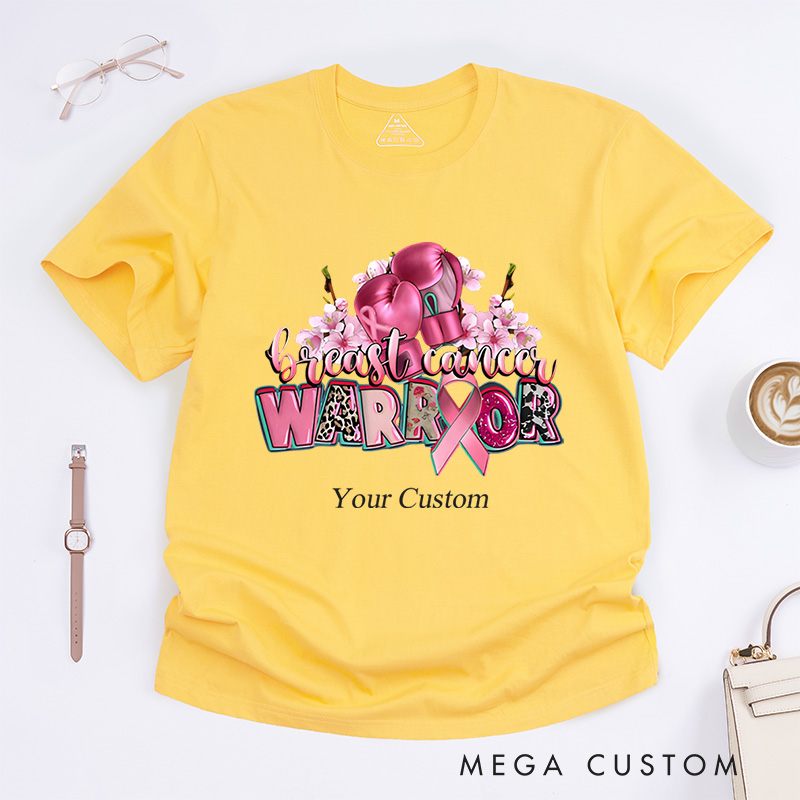 Personalized Breast Cancer Warrior Floral Ribbon Awareness Support T-Shirt  