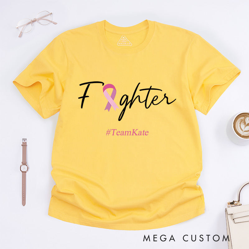 Personalized Fighter Pink Ribbon Breast Cancer Awareness Inspirational Empowerment T-Shirt  