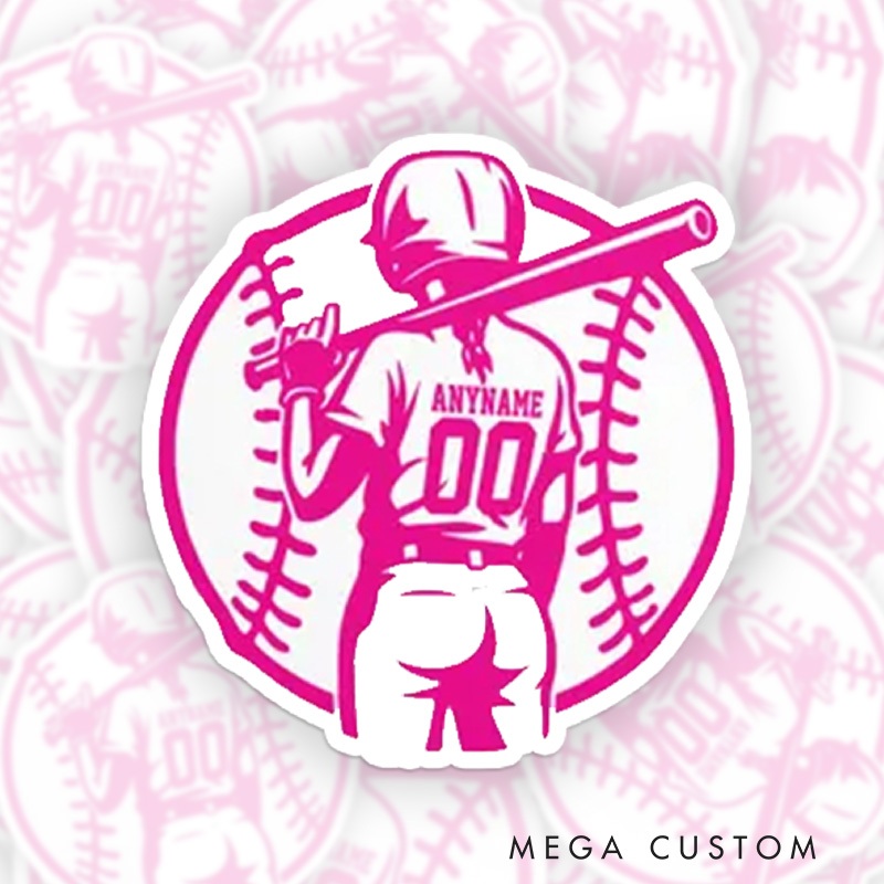 Personalized Female Baseball Player Sticker with Custom Name  