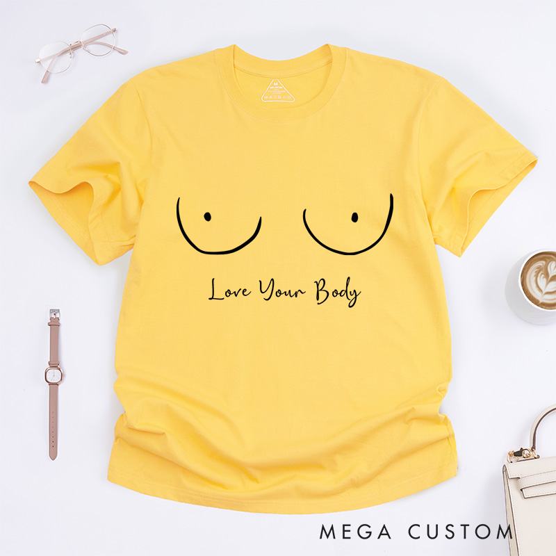 Personalized Cartoon Draw Boobs T-Shirt Wife Mom Fighter Cancer Gift