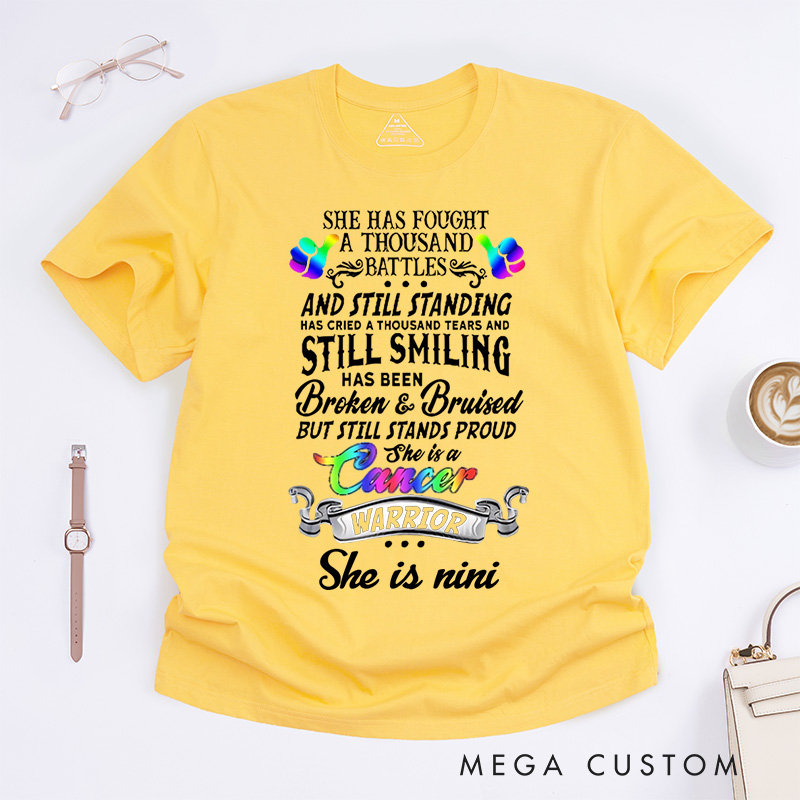 Personalized Lgbt She Has Fought a Thousand Battles Breast Cancer Warrior T-Shirt Cancer Survivor Gift