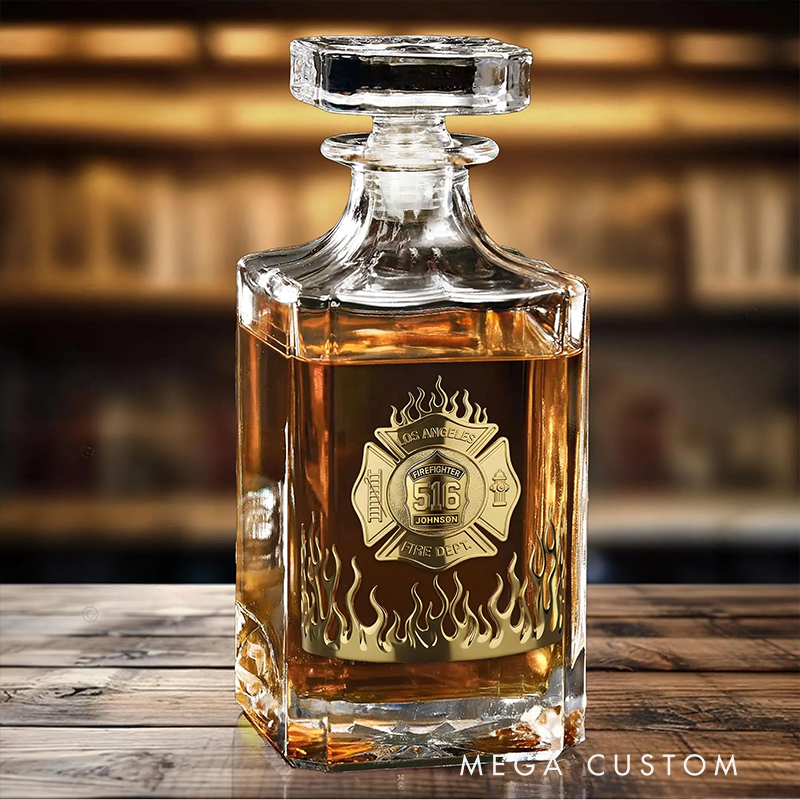Personalized Firefighter Themed Whiskey Decanter Set Custom Name Gift for Firefighters