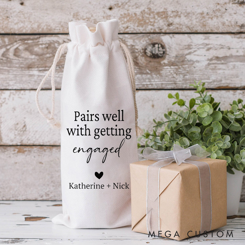 Personalized Pairs Well With Getting Engaged Couple Engagement Wine Bottle Bags