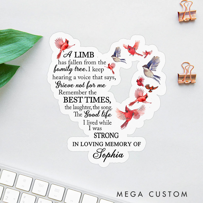 Personalized Custom Name Memorial Sticker Watercolor Birds Heart Poem Sympathy Gift for Loss of Loved One Tribute