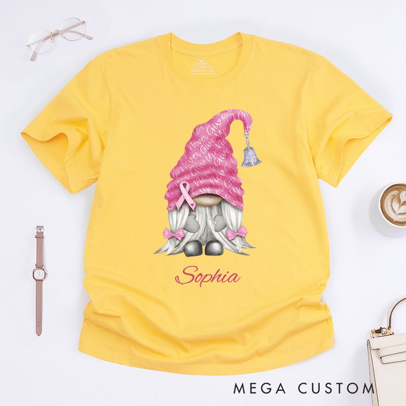 Personalized Breast Cancer Awareness Gnome Pink Ribbon T-Shirt Cancer Warrior Gift