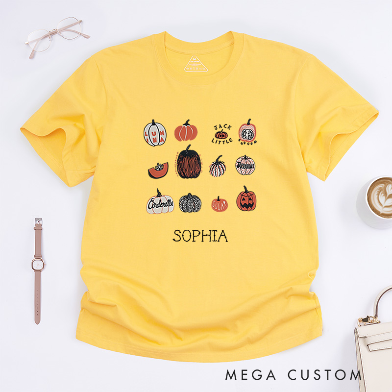 Personalized Playful Pumpkin Halloween T-Shirt Perfect for Fun and Festive Seasonal Celebrations T-Shirt