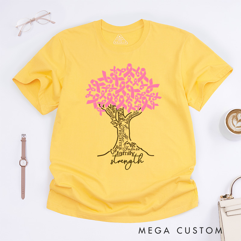 Personalized Pink Ribbon Breast Cancer Tree T-Shirt Breast Cancer Motivational Gift