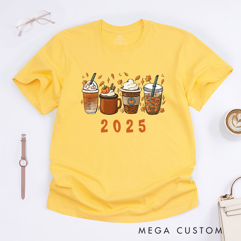 Personalized Fall Drinks Halloween T-Shirt Perfect for Celebrating the Cozy and Festive Spirit T-Shirt