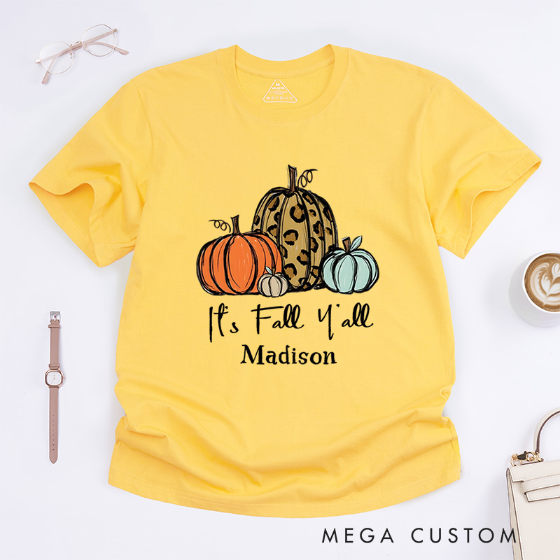 Personalized It’s Fall Y’all Pumpkins T-Shirt Perfect for Celebrating the Festive Autumn Spirit T-Shirt