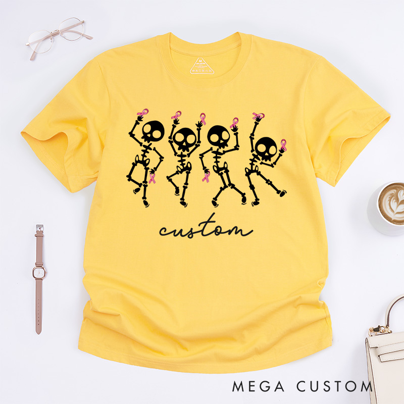 Personalized Dancing Skeletons Breast Cancer Halloween T-Shirt Breast Cancer Survivor Gift