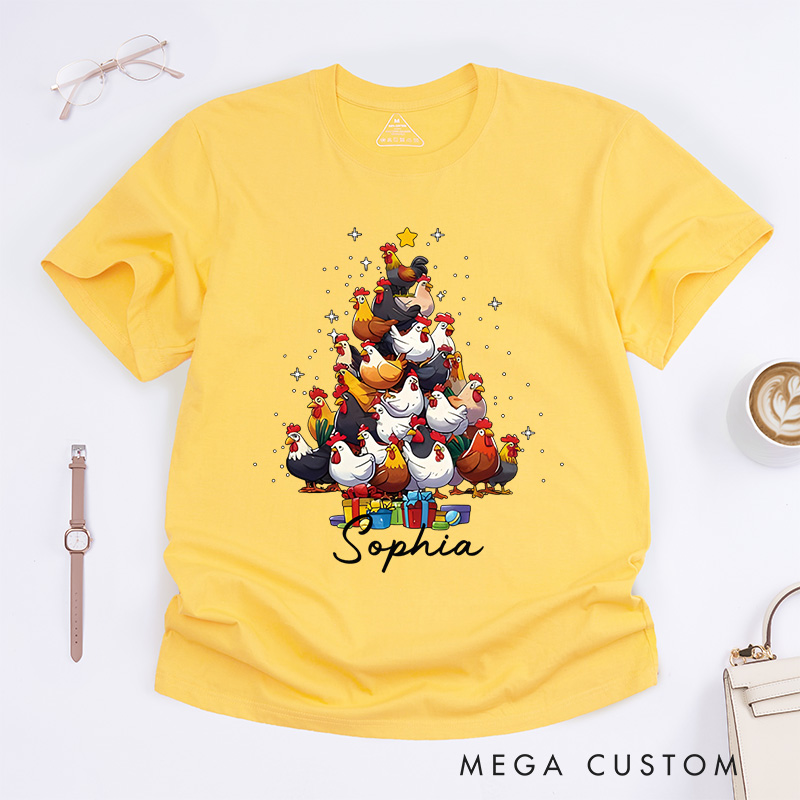 Personalized Chicken Stack Christmas Tree with Holiday Gifts Christmas T-Shirt