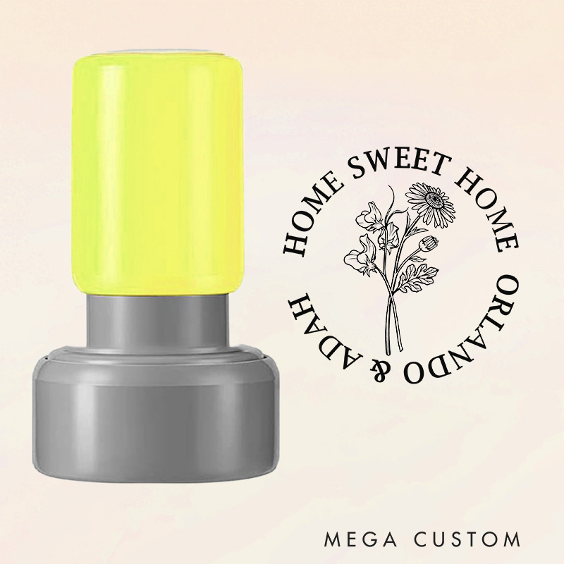 Personalized Stamp Home Sweet Home Design April Birth Flower Daisy Custom Names Decorative Stamp for New Homeowners and Gifts