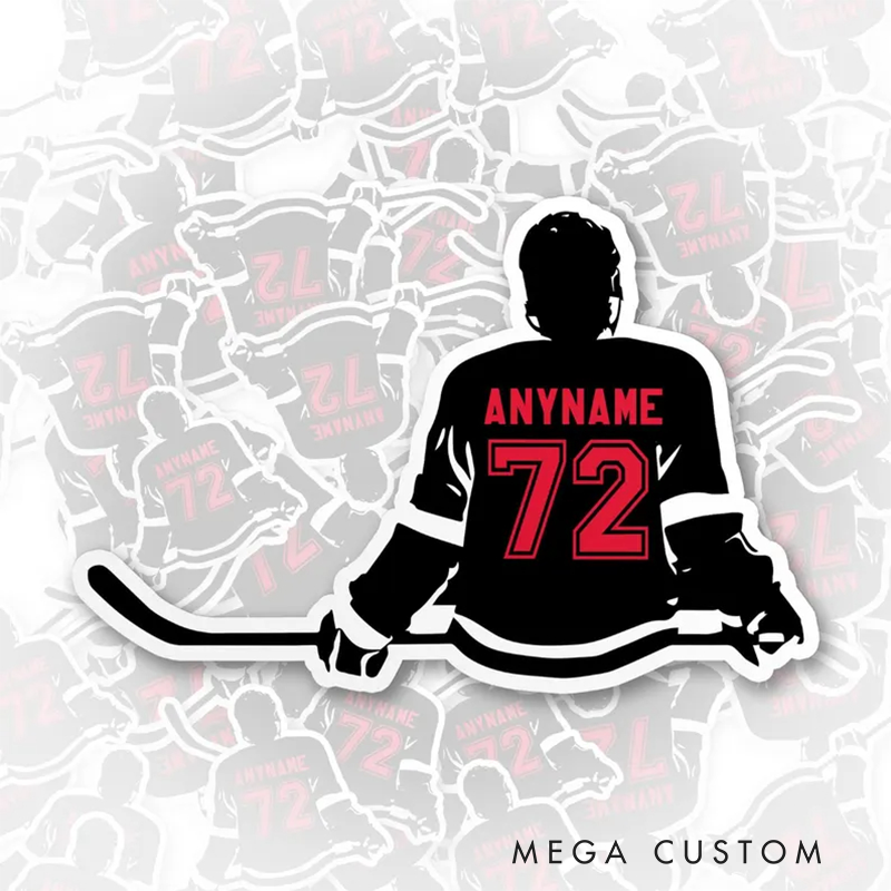 Personalized Hockey Silhouette Sticker with Custom Name and Jersey Number