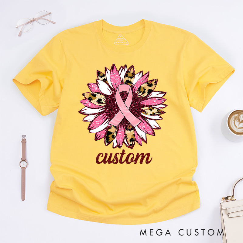 Personalized Pink Ribbon Floral Breast Cancer Awareness T-Shirt Cancer Warrior Gift
