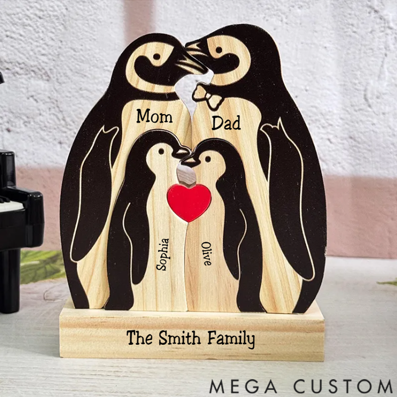 Personalized Wooden Penguin Family Puzzle Wooden Puzzle Gift,Desk Decor
