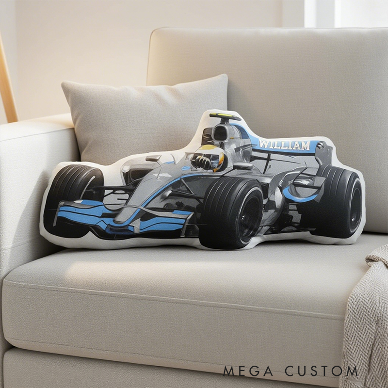 Personalized Racing Car Shaped Throw Pillow Custom Name Decorative Cushion Unique Gift for Racers and Racing Lovers