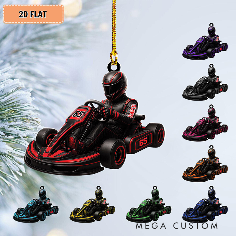 Personalized Racing Christmas Ornament Custom Name and Number Racer Racing Design Holiday Decoration Gift for Racers and Racing Lovers