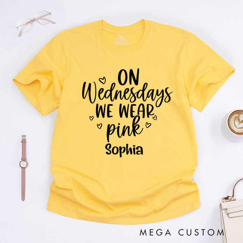 Personalized On Wednesdays We Wear Pink Breast Cancer Awareness T-shirt Support Gift