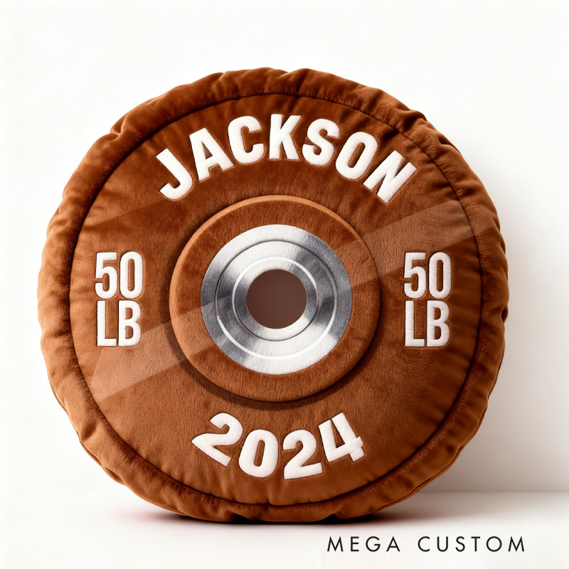 Personalized Weight Lifting Plate Name Pillow Graphic 3D Print Gift Ideas Exercise Themed Christmas Weightlifting Workout Pillow Comfortable Christmas Decor for Gym Lovers
