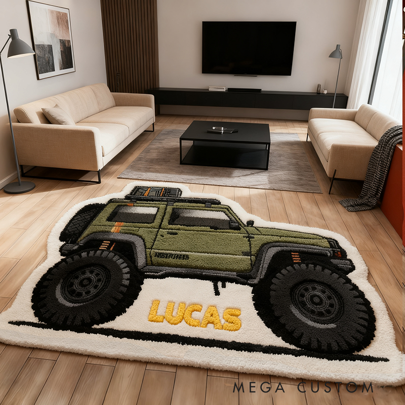 Personalized Racing Monster Truck Doormat with Custom Name Design for Racers and Racing Lovers