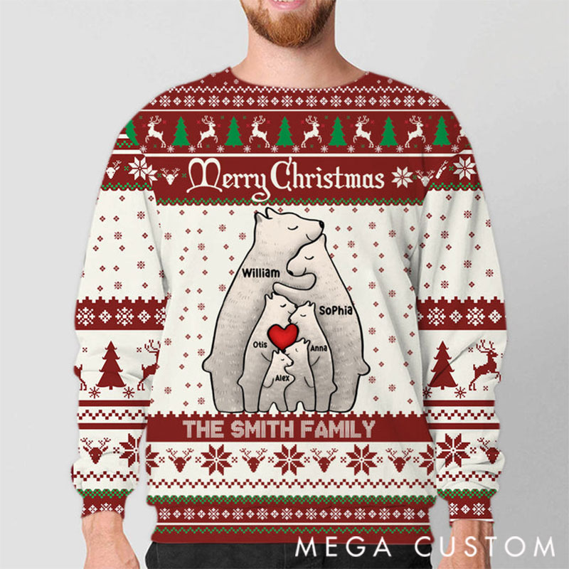 Personalized Ugly Christmas Sweater Christmas Bear Family