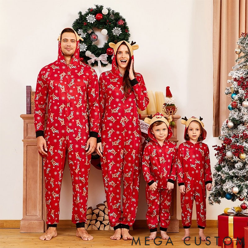 Personalized Matching Family Holiday Christmas Onesies Pajamas Reindeer