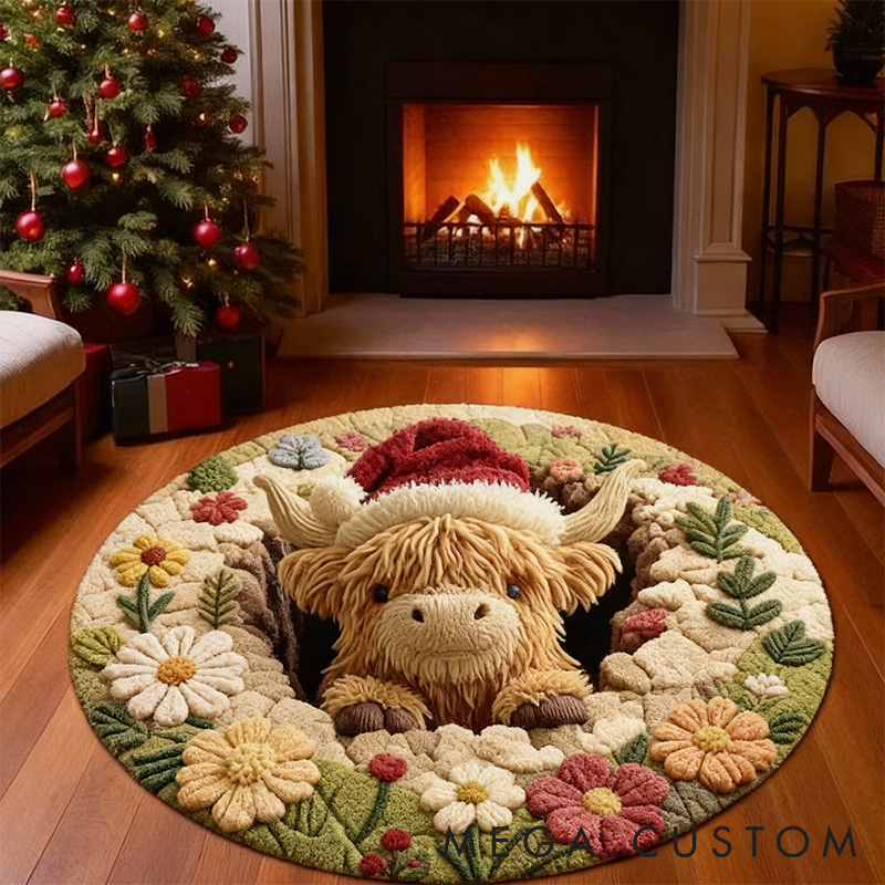 Personalized Pet Lover Highland Cow Christmas Rugs