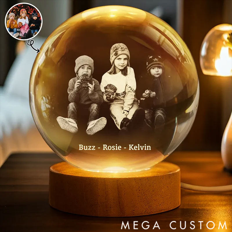 Personalized Crystal Ball Night Light, Custom Photo Family 