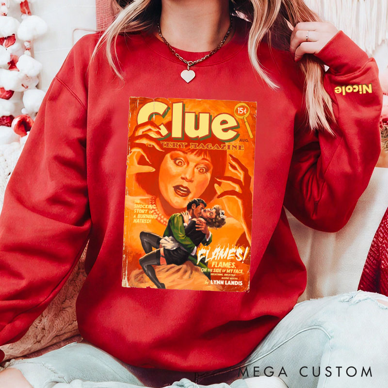 Personalized Girlfriend Wife Retro Flames Sweatshirt with Name Custom Couple Matching Valentine's Day Sweatshirt for Her Him Anniversary Gift
