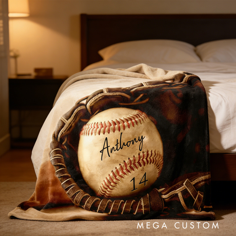 Personalized Baseball Blanket with Custom Name and Number Design, Cozy Up with Your Passion