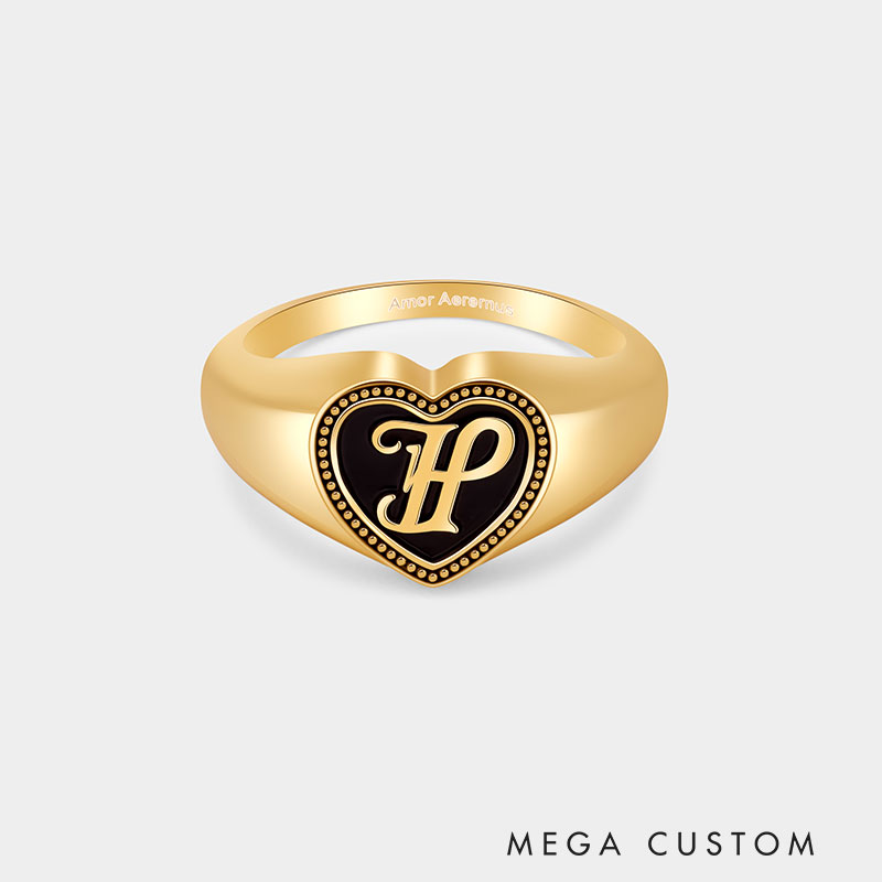 Personalized Couple's Initial Heart-Shaped Seal Ring A Gift for Your Beloved 925 Sterling Silver Necklace