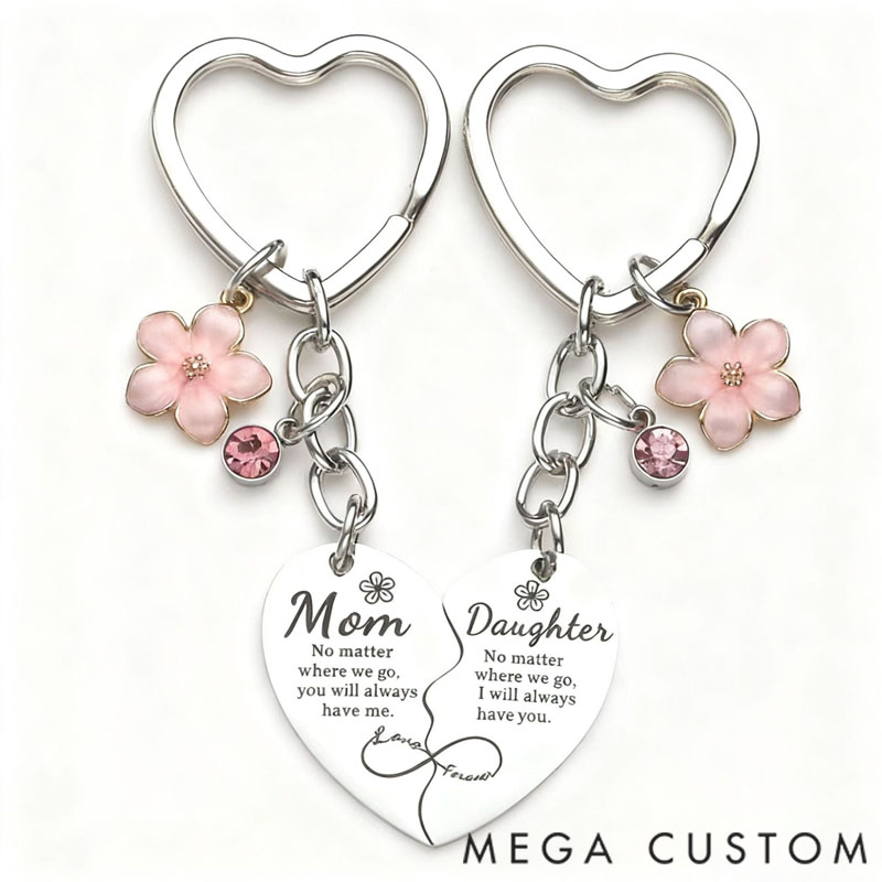 Personalized Personalized Mother-Daughter Heart-Shaped Matching Keychain Set Gift