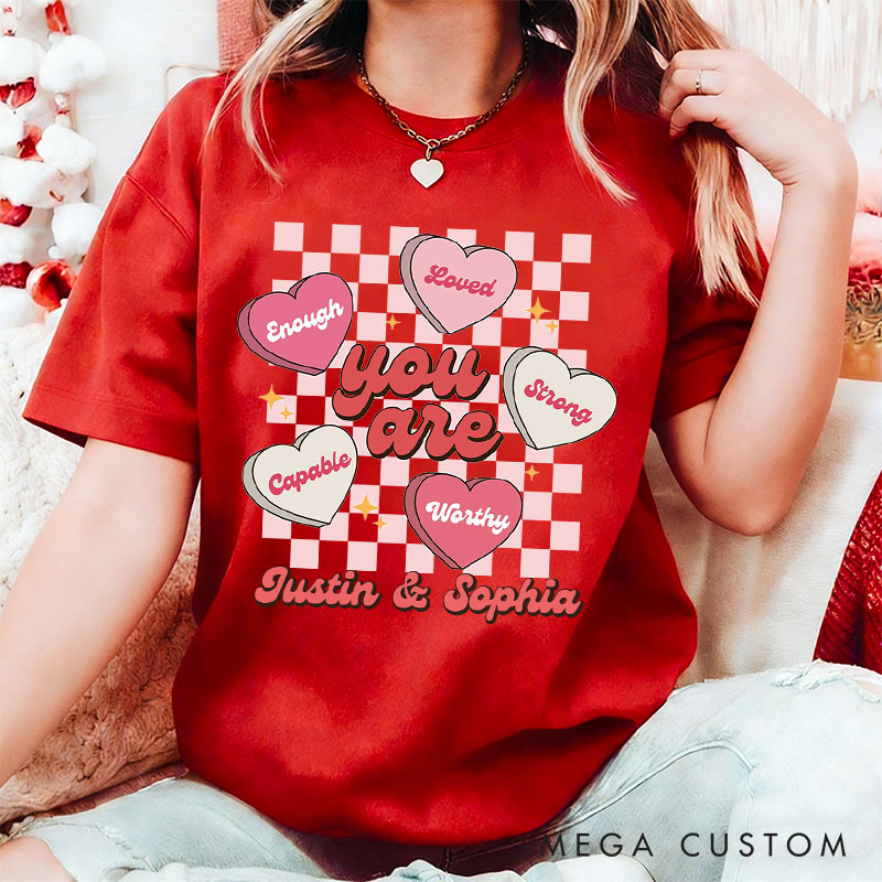 Personalized Couple Valentines Heart with Words Matching T-Shirt Valentine's Day Classic T-Shirt for Husband Wife Boyfriend Girlfriend Gift