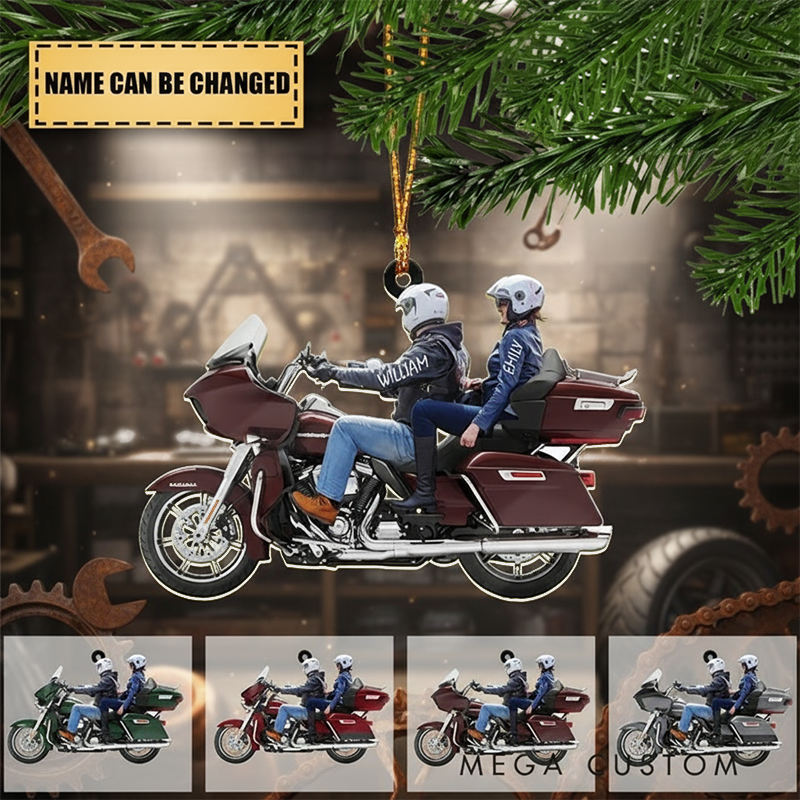 Personalized Couple Motorcycle Christmas Ornament Custom 2D Acrylic Ornament with Name and Bike Color Gift for Biker Couples and Motorcycle Lovers
