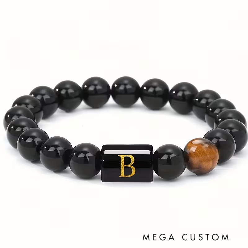 Personalized Tiger Eye Stone Letter Bracelet Fashion A To Z Letters Groomsmen Bracelets Men’s Gifts Valentine’s Day Gifts Dad Anniversary Gift for Him