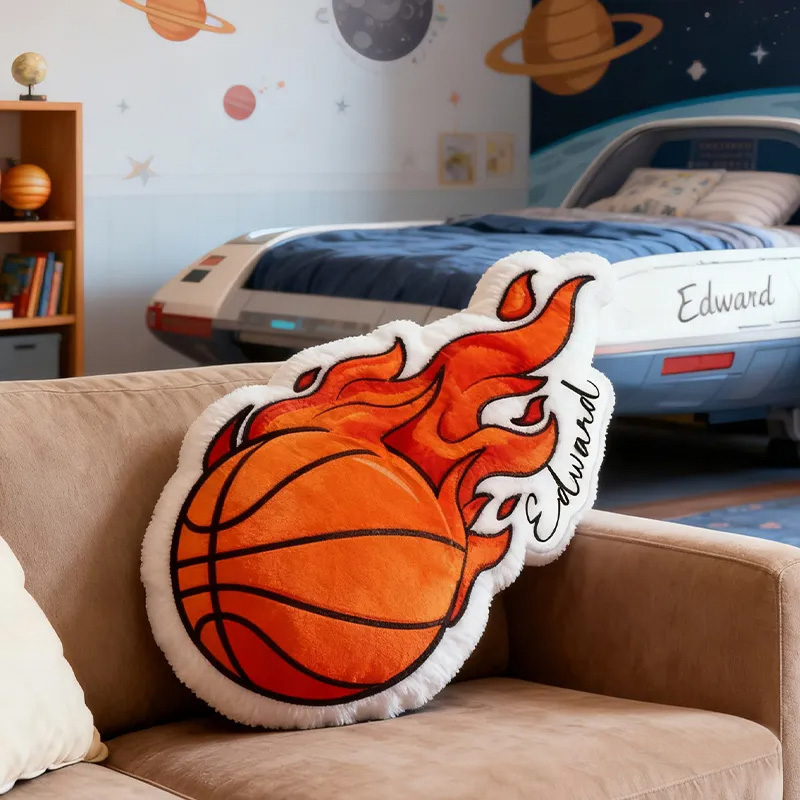 Personalized Basketball Fire Pillow with Custom Name for Kids and Basketball Enthusiasts Christmas Gifts