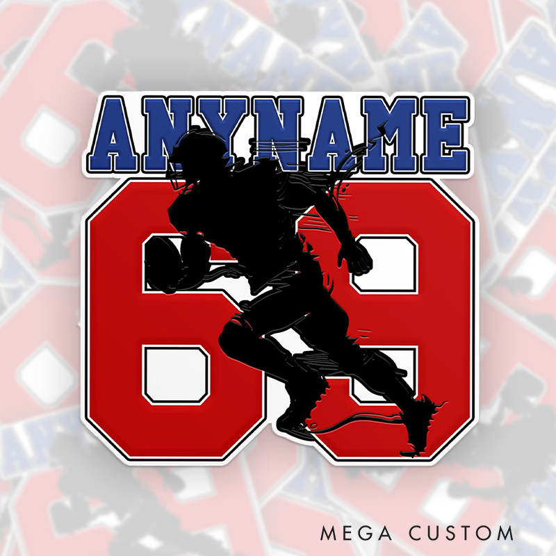 Personalized American Football Sticker with Custom Name and Number for Laptops, Sports Gear, or Any Surface