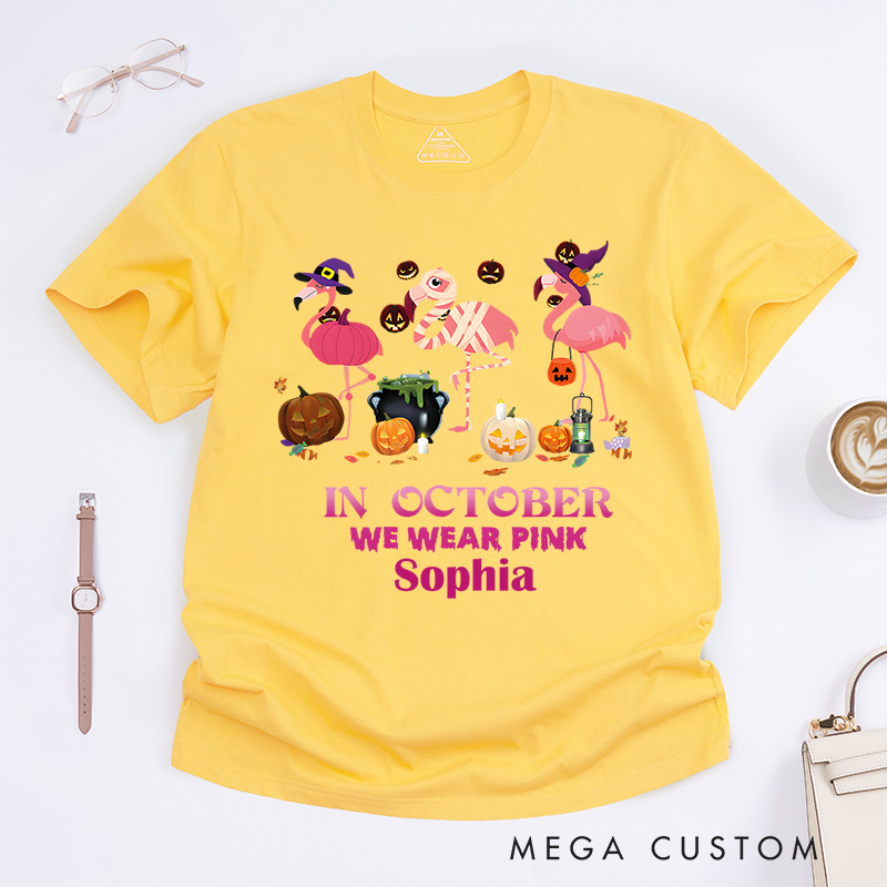 Personalized In October We Wear Pink Halloween Breast Cancer Awareness Fun T-shirt