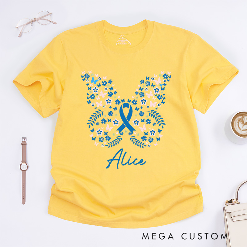 Personalized Butterfly Colon Cancer Ribbon T-Shirt Colorectal Cancer Awareness Gift