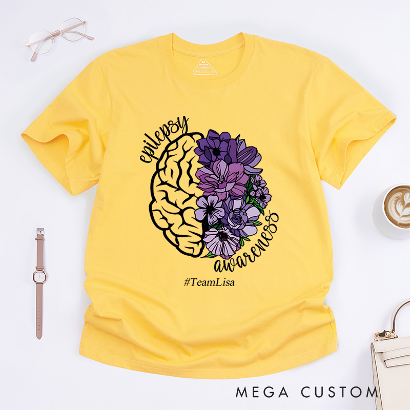 Personalized Epilepsy Awareness Neurodiversity Epilepsy Purple Ribbon T-Shirt